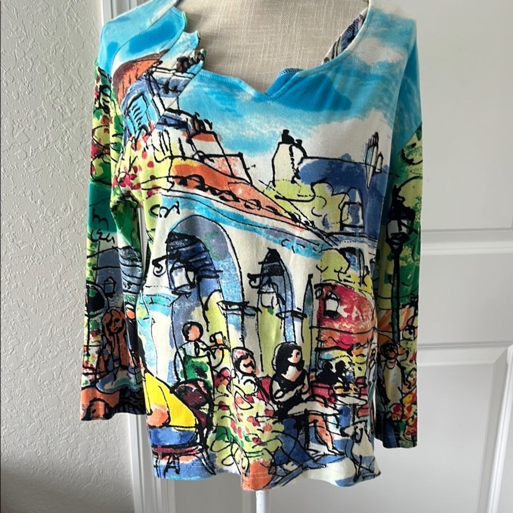 Michael Leu Wearable Art  Graphic Print Women's Top SZ L